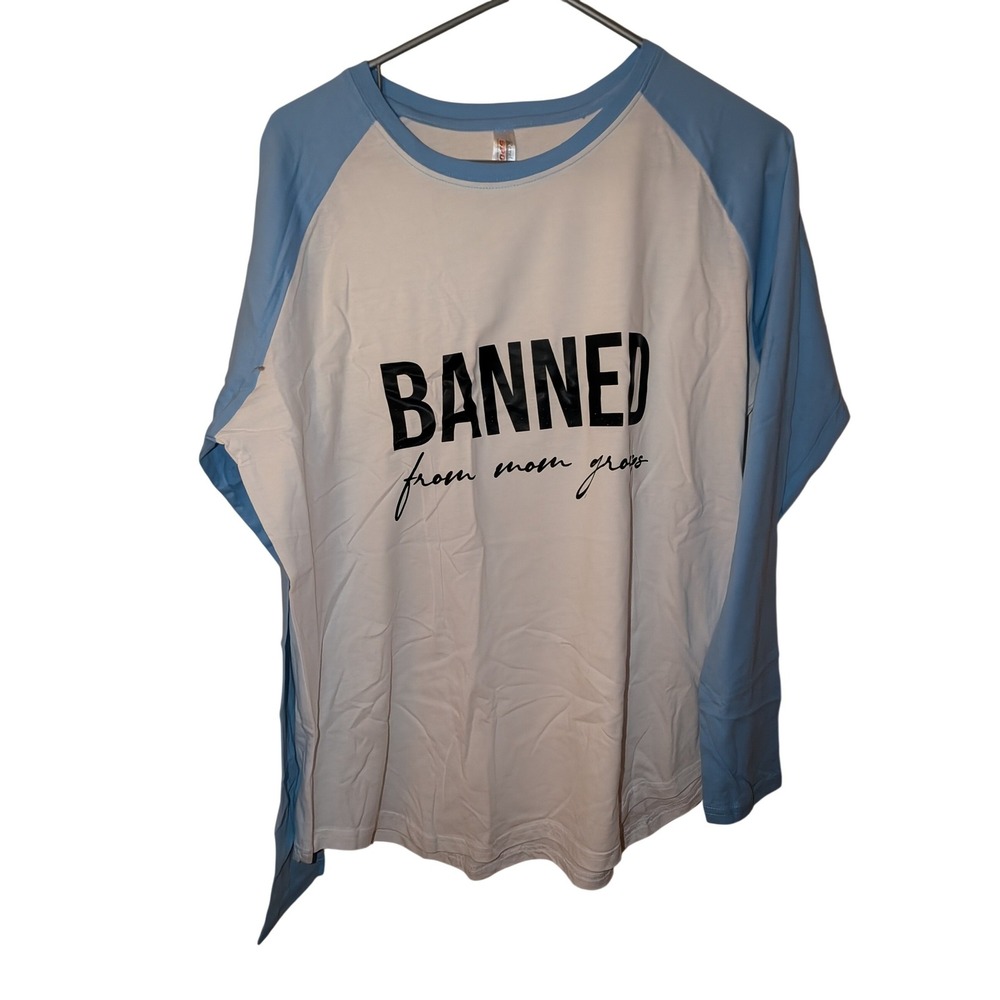 Royal Avalon Sport Banned From Mom Groups‎ Raglan Baseball Tee Blue White 2XL
